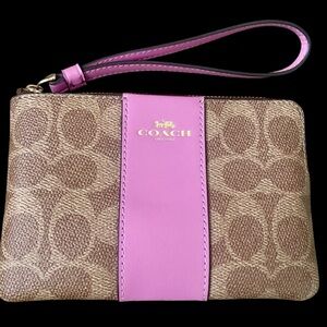Coach Signature Brown and Pink Wristlet